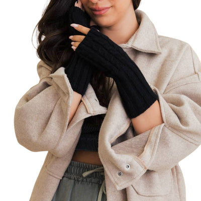 Black Winter Cable Knit Fingerless Gloves