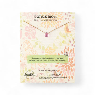 Bonus Mom Pink Petal Crystal Necklace