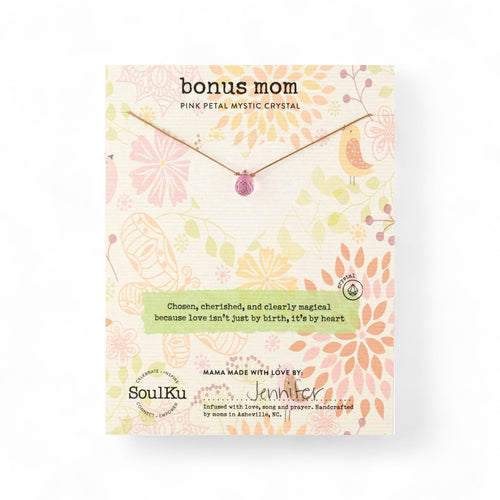 Bonus Mom Pink Petal Crystal Necklace