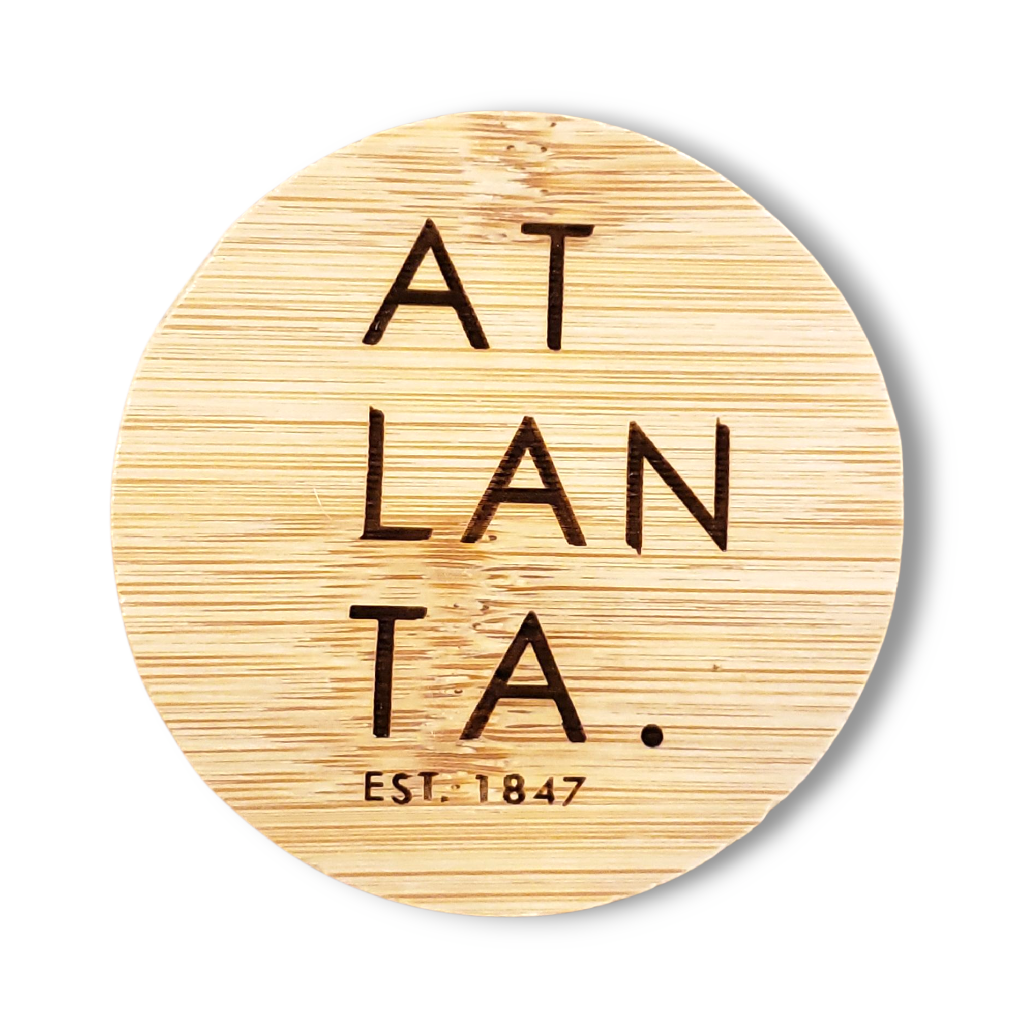Round Magnetic Wood Engraved Bottle Opener - Atlanta EST. 1847