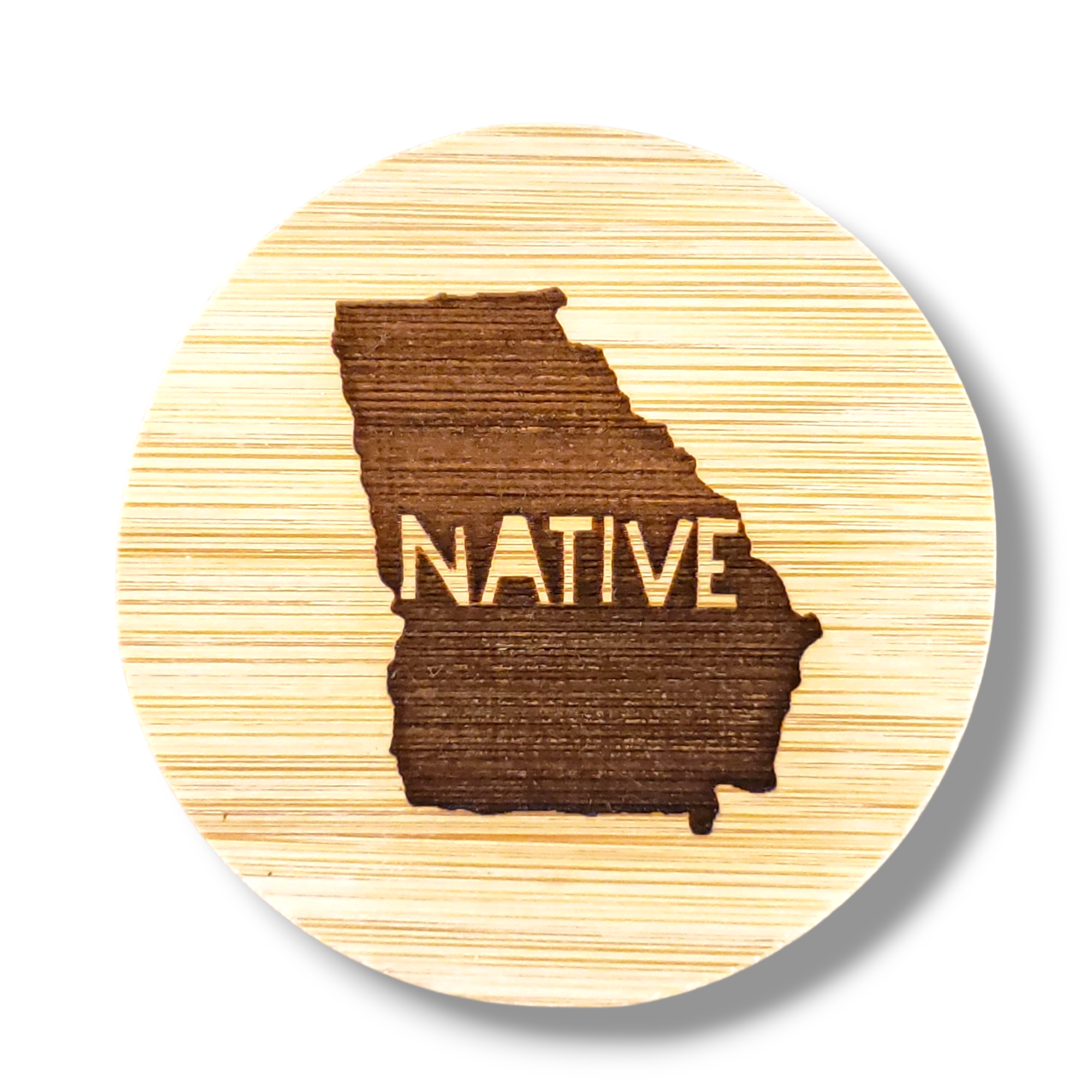 Round Magnetic Wood Engraved Bottle Opener - Georgia Native