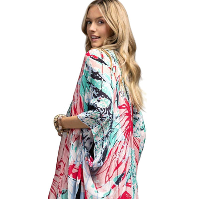 Fuchsia Bursting Flower Print Kimono