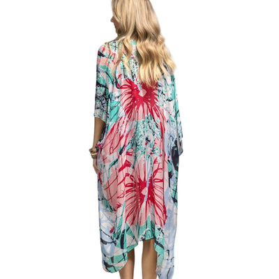 Fuchsia Bursting Flower Print Kimono