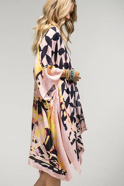 Pink & Gold Retro Floral Kimono
