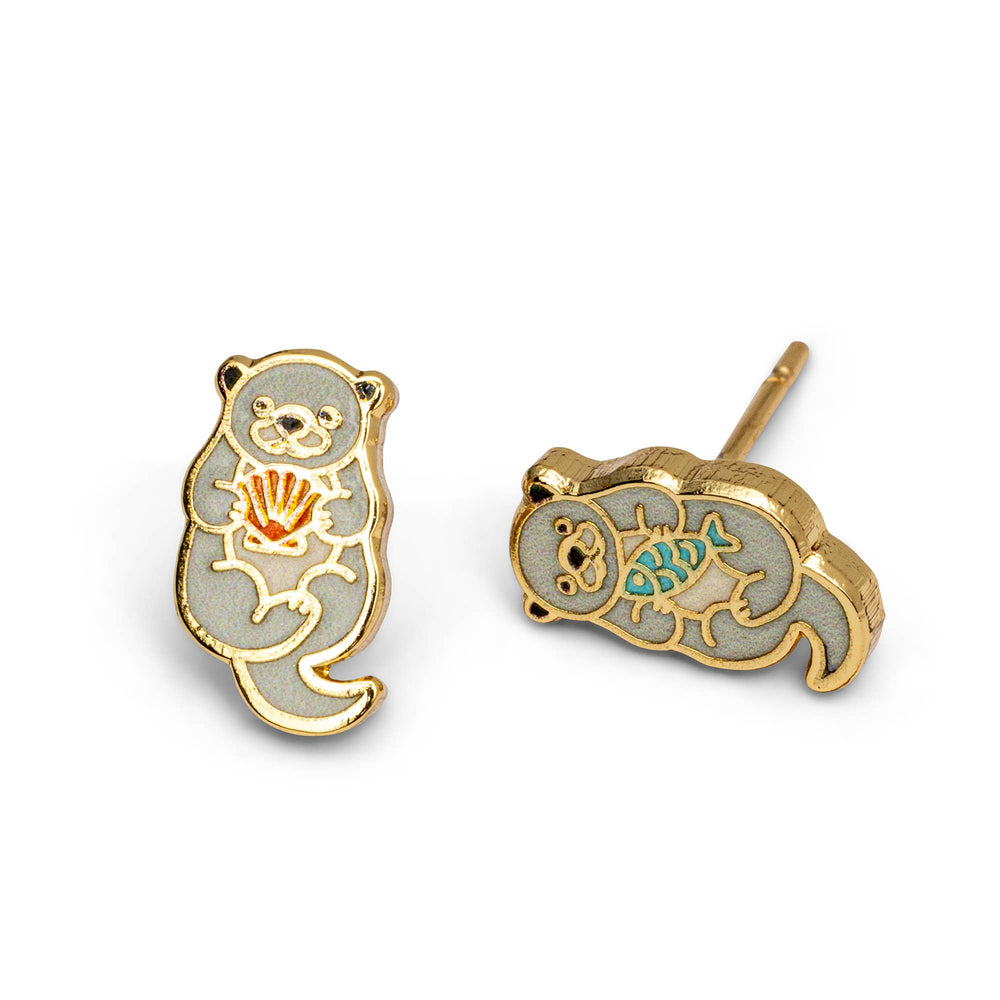 Yellow Owl Workshop - CURIO Otter Earrings | Zoo Gift | Mismatched Gold Studs