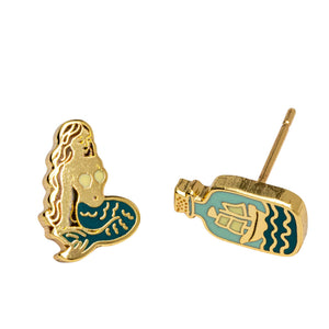 Yellow Owl Workshop - Mermaid & Bottle Earrings | Mismatched Gold Studs