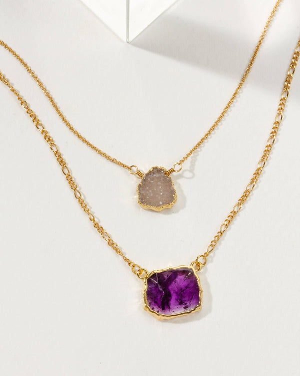Luna Norte - Power of Two Necklace Set - Druzy Quartz & Amethyst