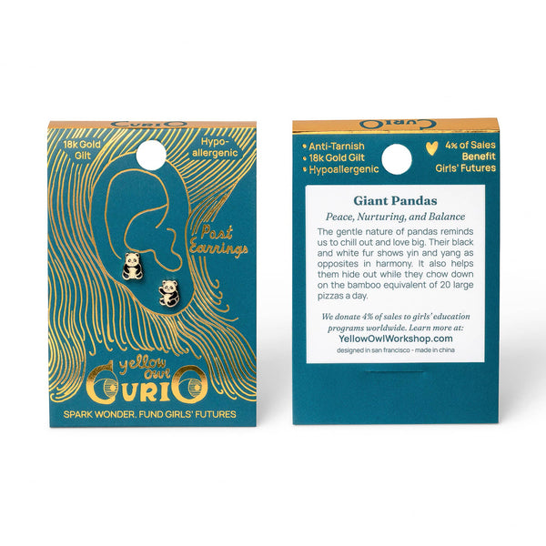 Yellow Owl Workshop - CURIO Panda Earrings | Zoo Gift | Mismatched Gold Studs