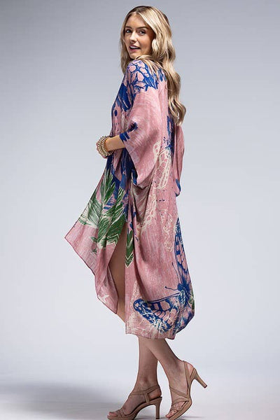 Blush Flower Bouquet and Butterfly Print Kimono