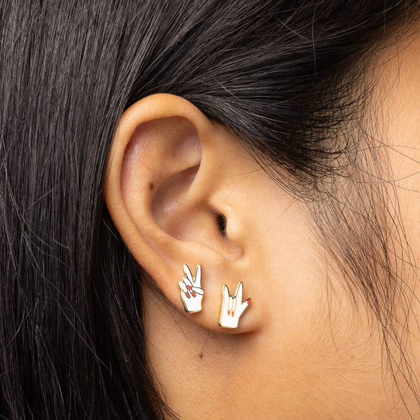 Yellow Owl Workshop - Peace & Love Earrings | ASL Mismatched Gold Studs