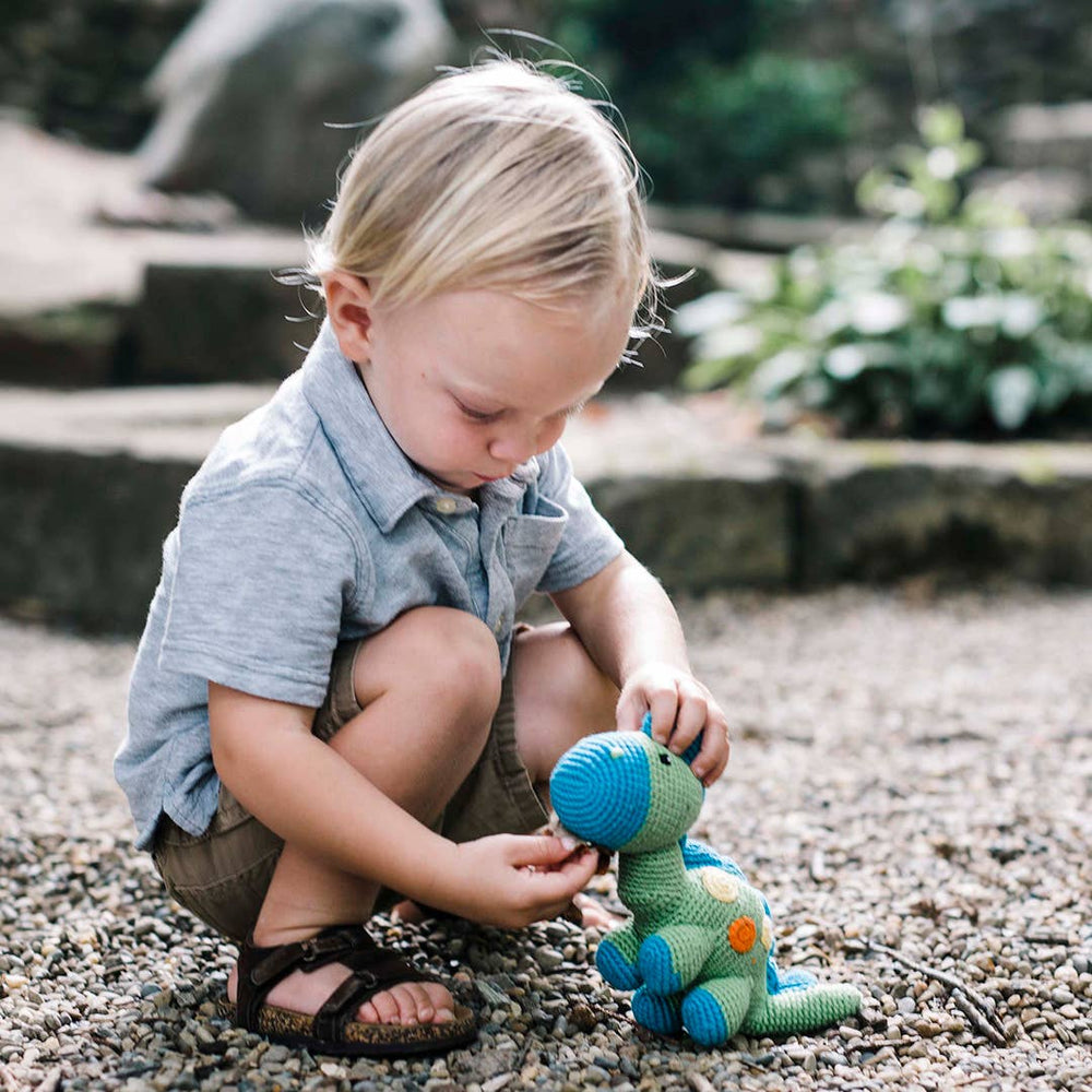 Stegosaurus Crocheted Baby Rattle - Teal