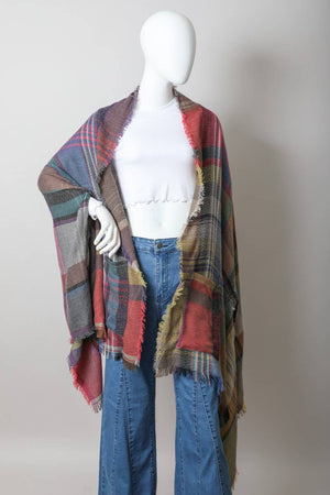 Light Pink Multicolor Plaid Pocket Ruana