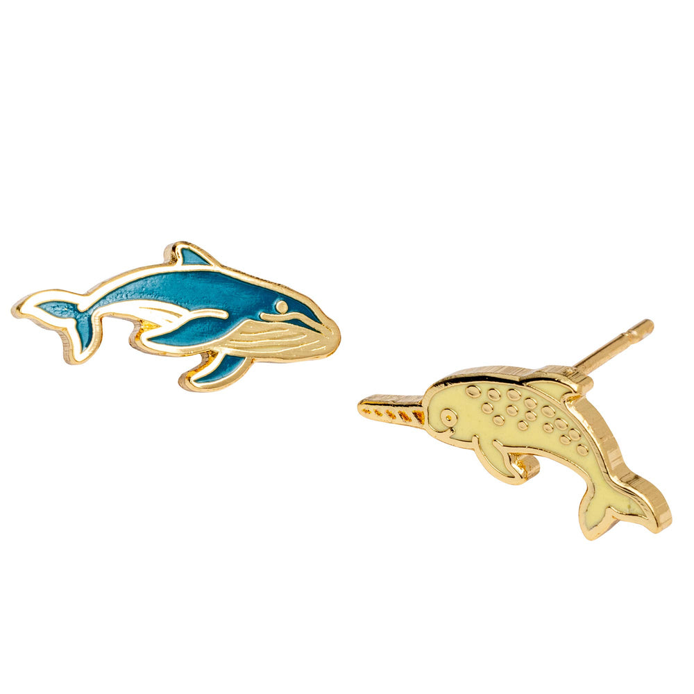 Yellow Owl Workshop - CURIO Whale & Narwhal Earrings | Aquarium Gift Gold Studs