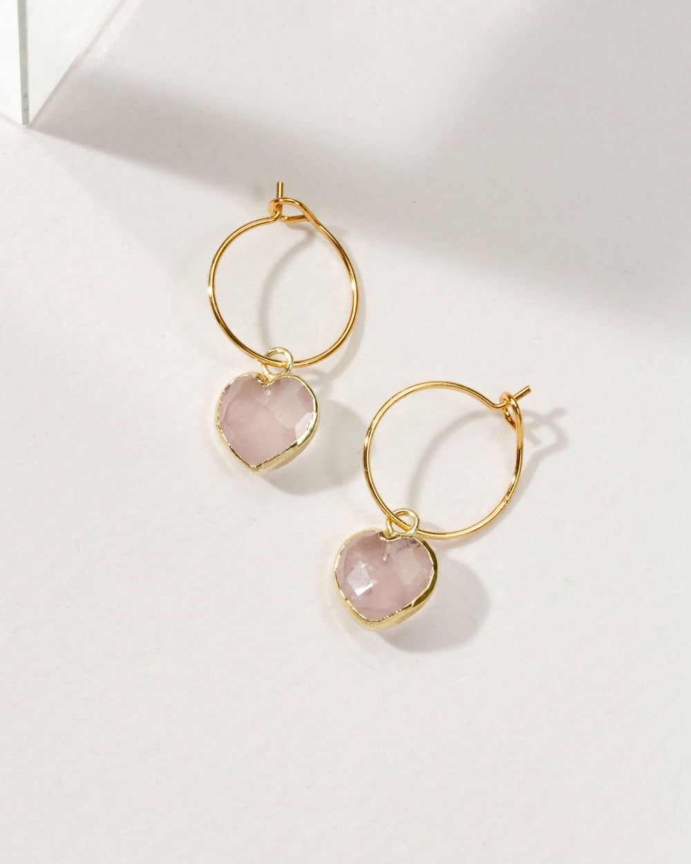 Rose Quartz Heart Mini Hoop Earrings