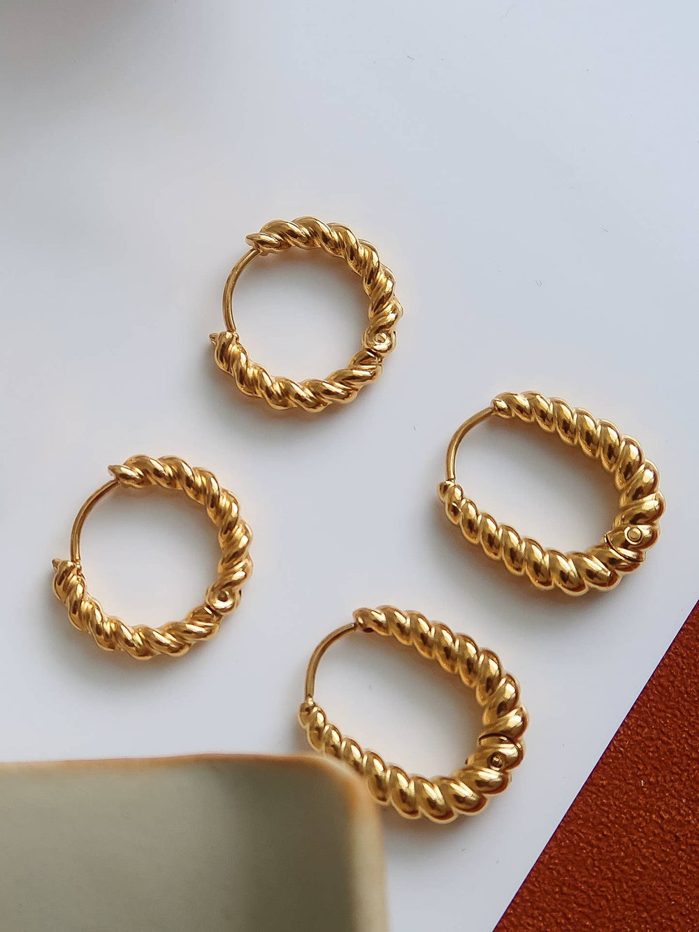 Cere 18K Gold Non-Tarnish Twisted Oval Hoop Earrings