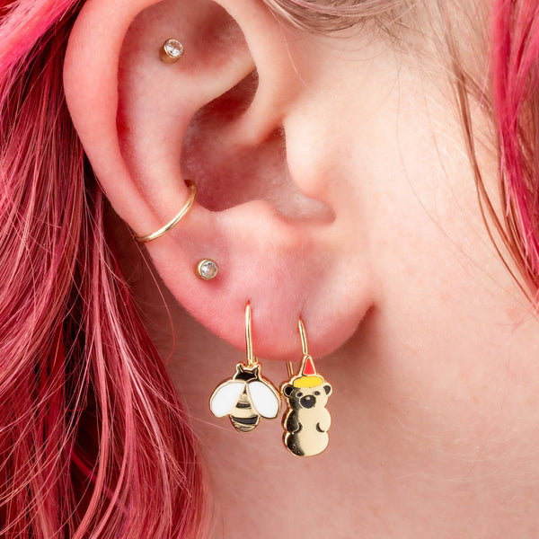 Yellow Owl Workshop - Honey Bear & Honey Bee Drop Earrings | Mismatched Dangles