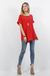 42POPS - .SI-15944 WOVEN HEAVY DOBBY ROLLED SLEEVE BOAT NECK TOP: LTNAVY-150221 / S