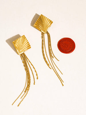 Cancale 18K Gold Non-Tarnish Geometric Tassel Drop Earrings
