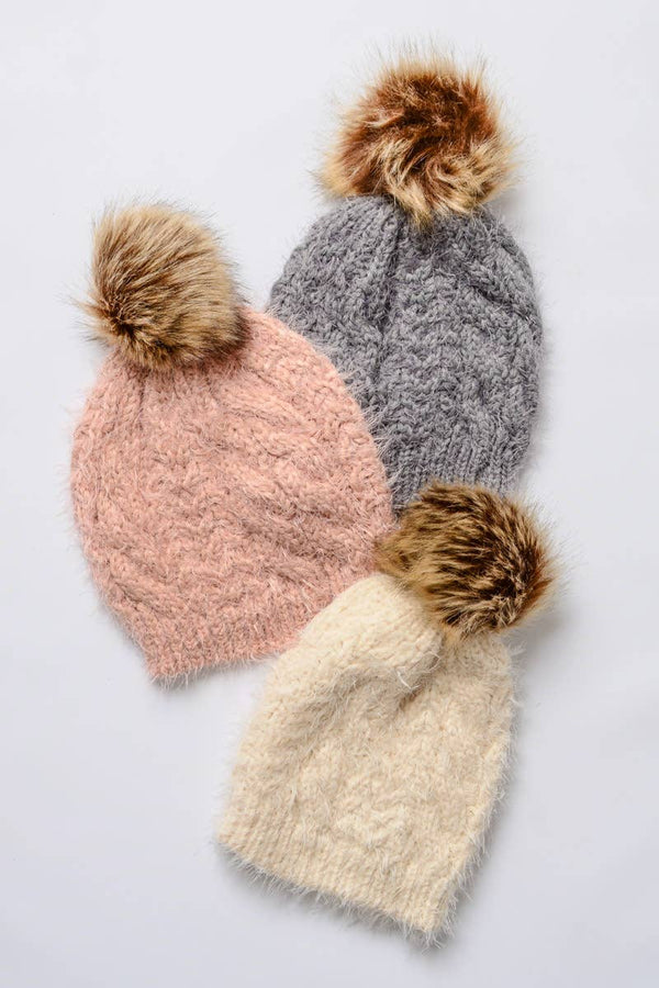 Cable Knit Pom Pom Beanie