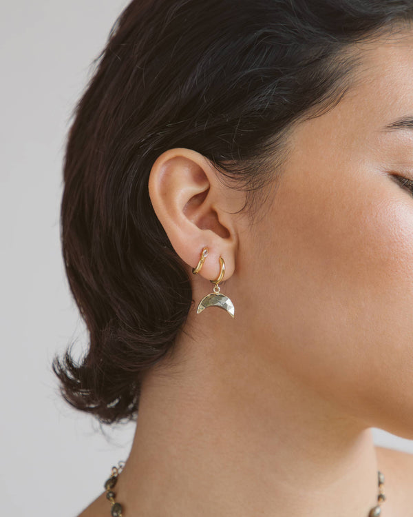 Pyrite Crescent Huggie Hoop Earrings