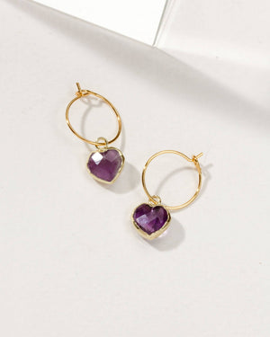 Amethyst Heart Mini Hoop Earrings