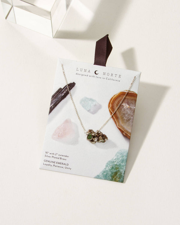 Silver Delicate Emerald Gemstone Necklace