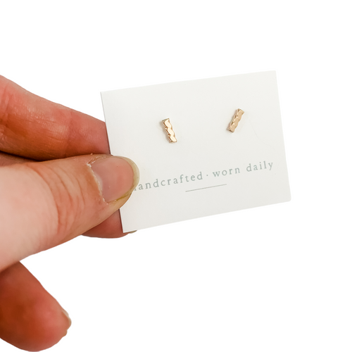 WHS Textured Bar Stud Earrings - gold-filled