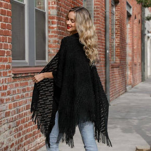 Leto Accessories - Soft Diagonal Knit Tassel Trim Ruana