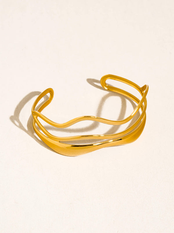 Delacour 18K Gold Non-Tarnish Wavy Cuff Bracelet