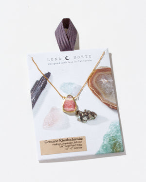 Luna Norte - Earth, Wind and Fire Stone Necklace Gold- Rhodochrosite