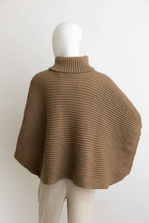 Leto Accessories - 🐢 Turtleneck Ribbed Knit Poncho w/ Armholes: Oatmeal