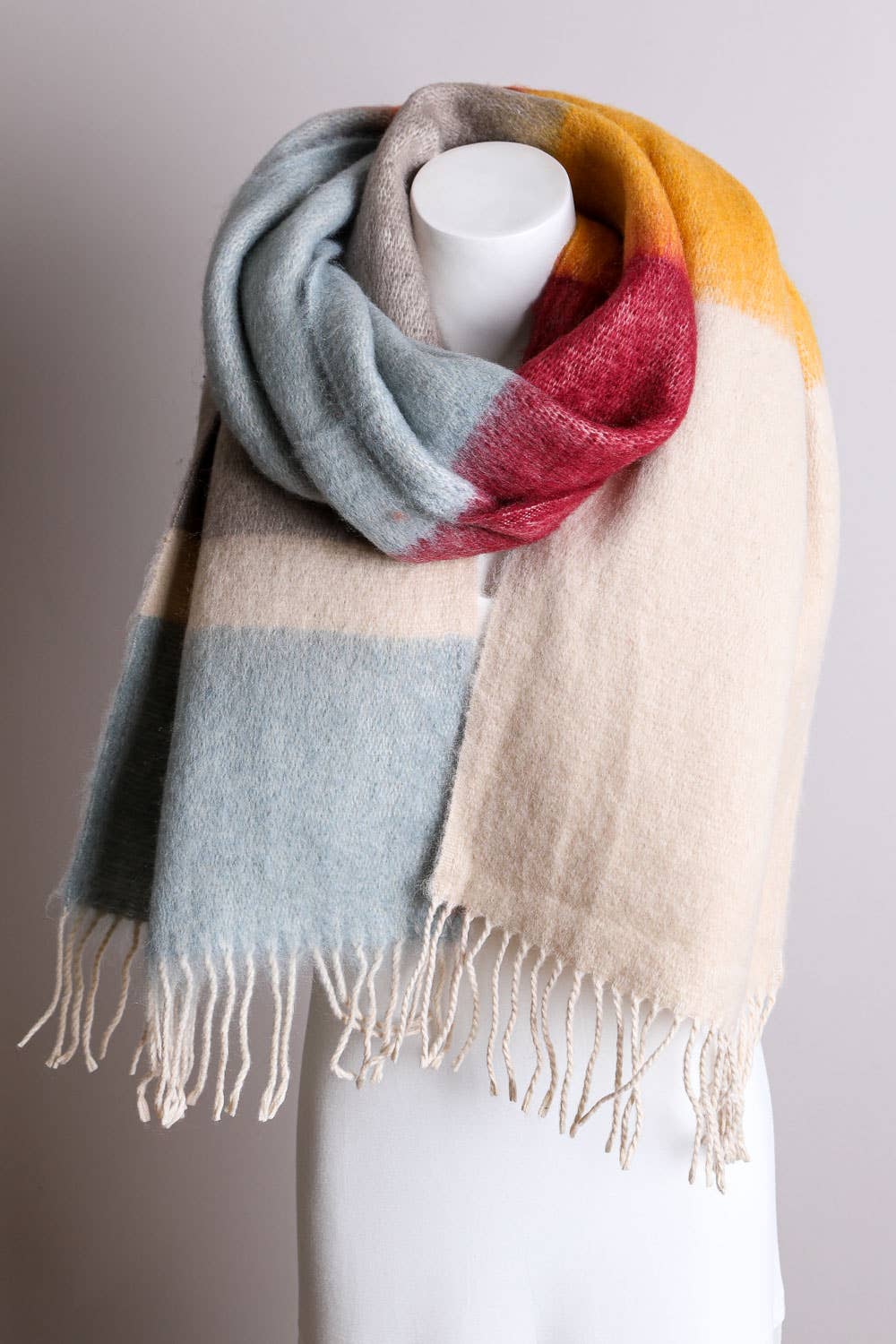 Cozy Color Block Scarf - Light Blue + Oatmeal