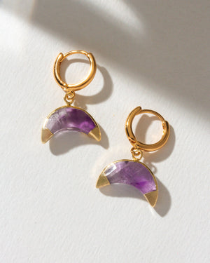 Amethyst Crescent Huggie Hoop Earrings