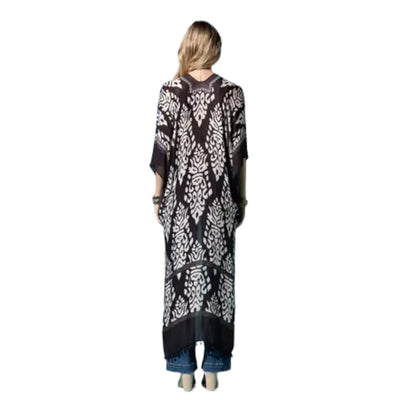 Charcoal Damask Print Kimono