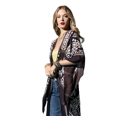 Charcoal Damask Print Kimono