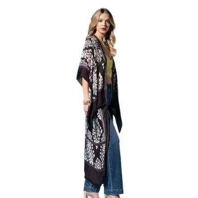 Charcoal Damask Print Kimono