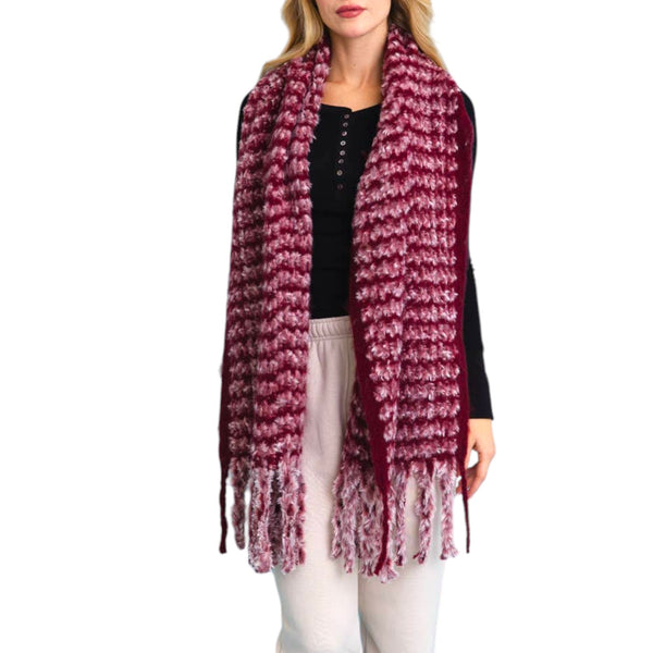 Burgundy Chenille Tassel Scarf
