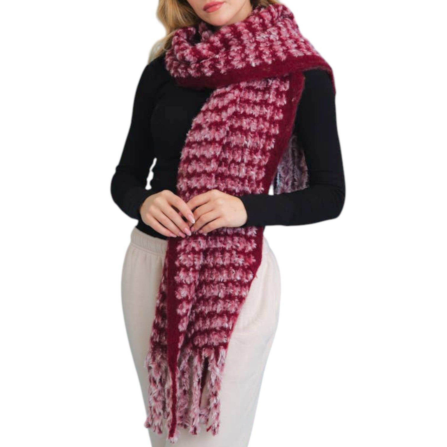 Burgundy Chenille Tassel Scarf