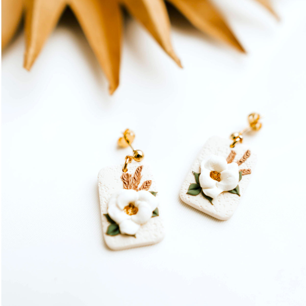 Cream White Floral Earrings