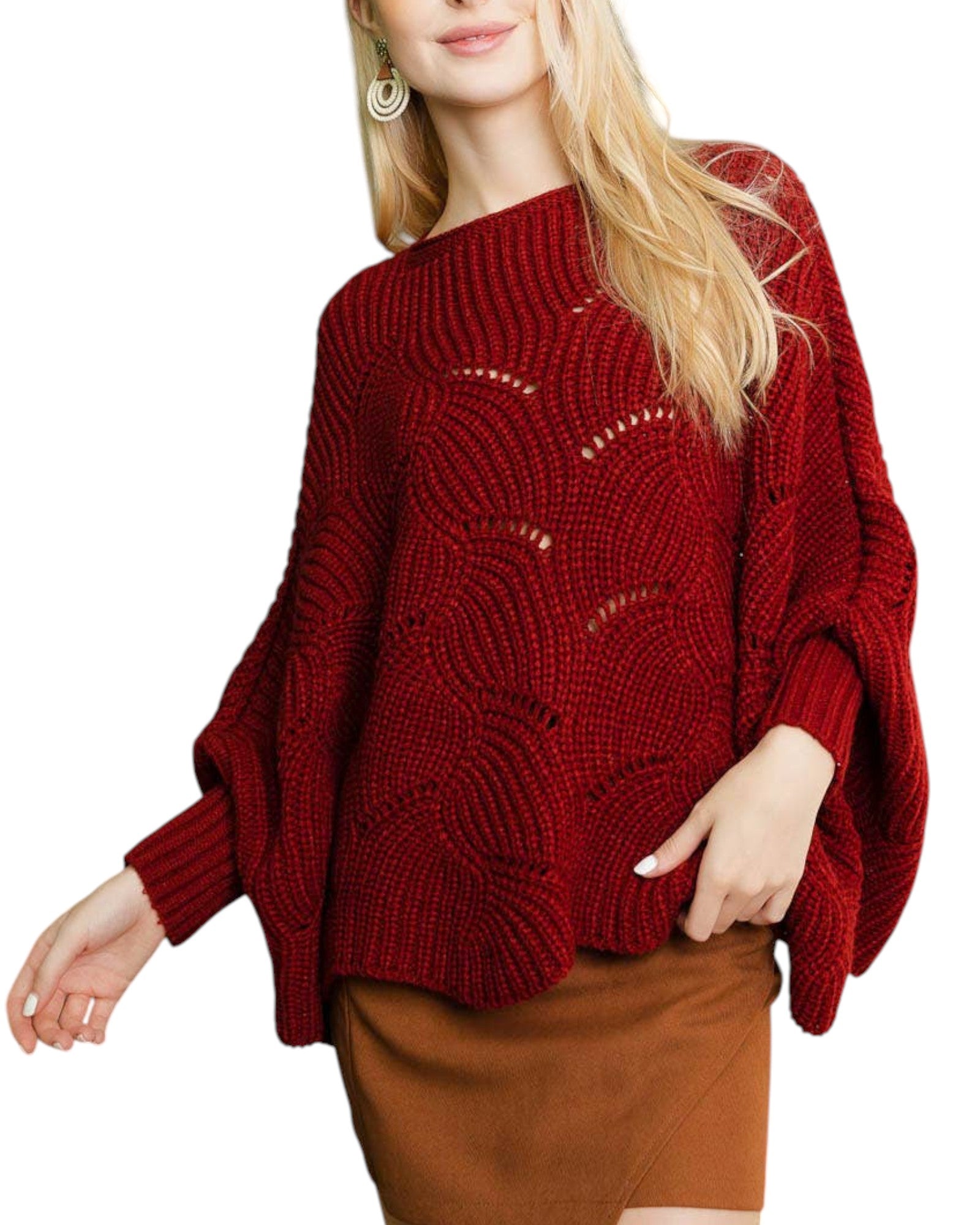 Crimson Knitted Poncho