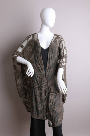 Leto Accessories - Ethereal Embroidered Mesh Leaf Kimono