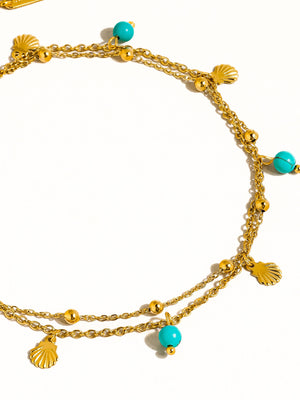 Zinnia Gold Non-Tarnish Beaded Shell Charm Anklets