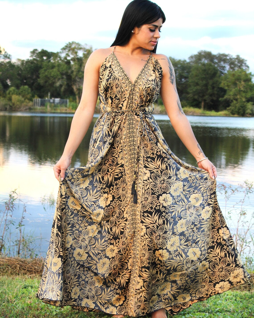 Boho Halter Maxi Dress with long tassel wrap