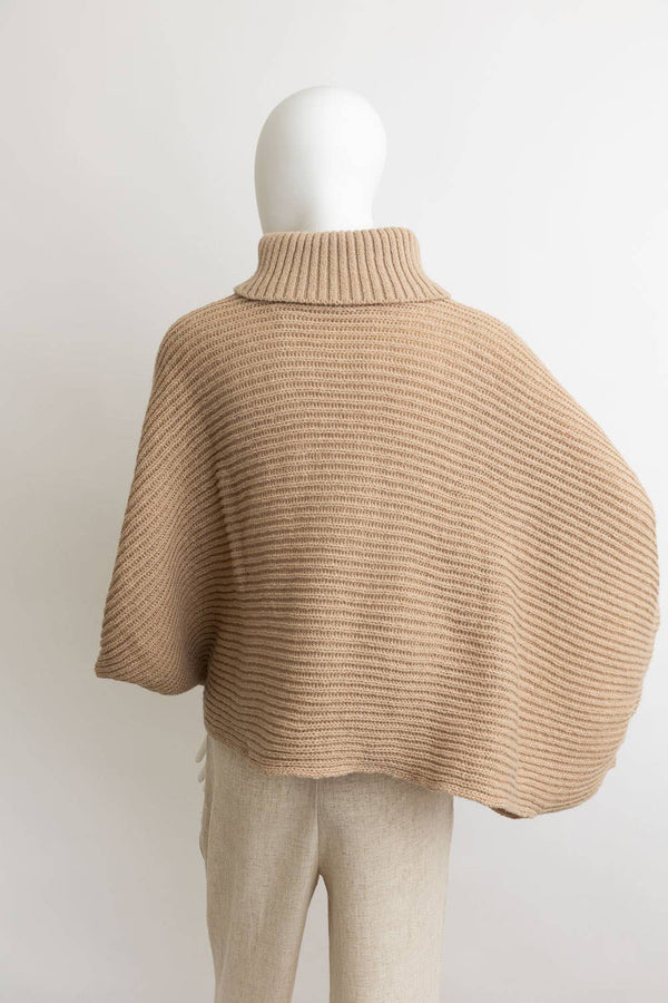 Leto Accessories - 🐢 Turtleneck Ribbed Knit Poncho w/ Armholes: Oatmeal