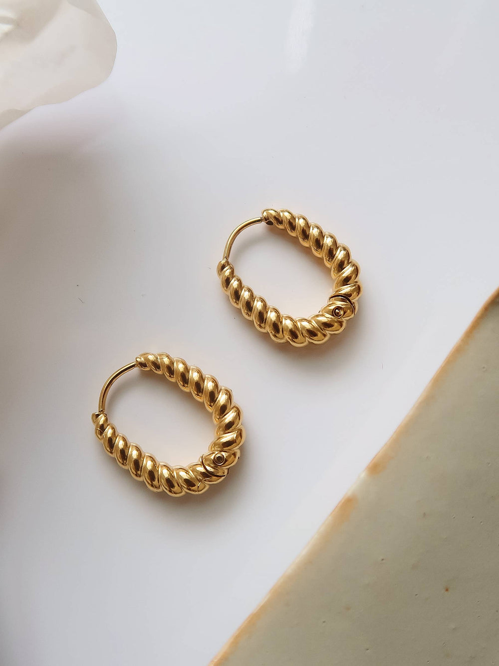 Cere 18K Gold Non-Tarnish Twisted Oval Hoop Earrings