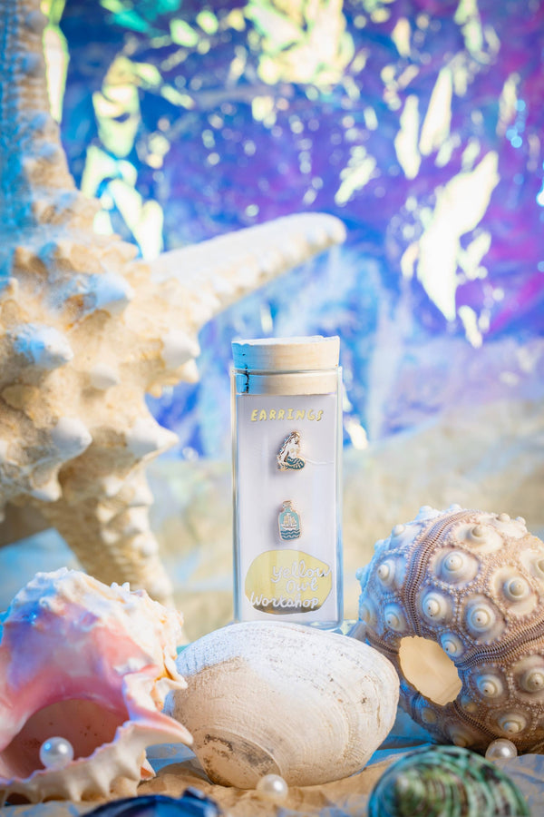 Yellow Owl Workshop - Mermaid & Bottle Earrings | Mismatched Gold Studs