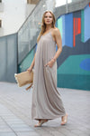 42POPS - ,,,,,...42POPS Maxi Dress w/ adjustable strap & pockets: L / MOCHA-119653