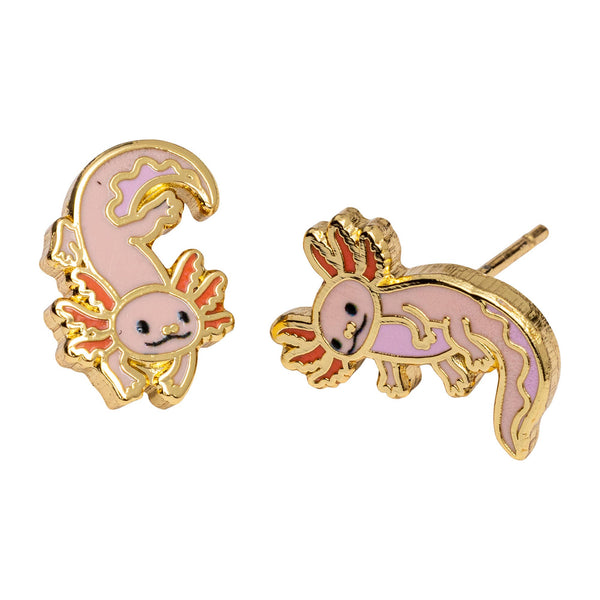Yellow Owl Workshop - CURIO Axolotl Earrings | Zoo Gift | Gold Mismatched Studs