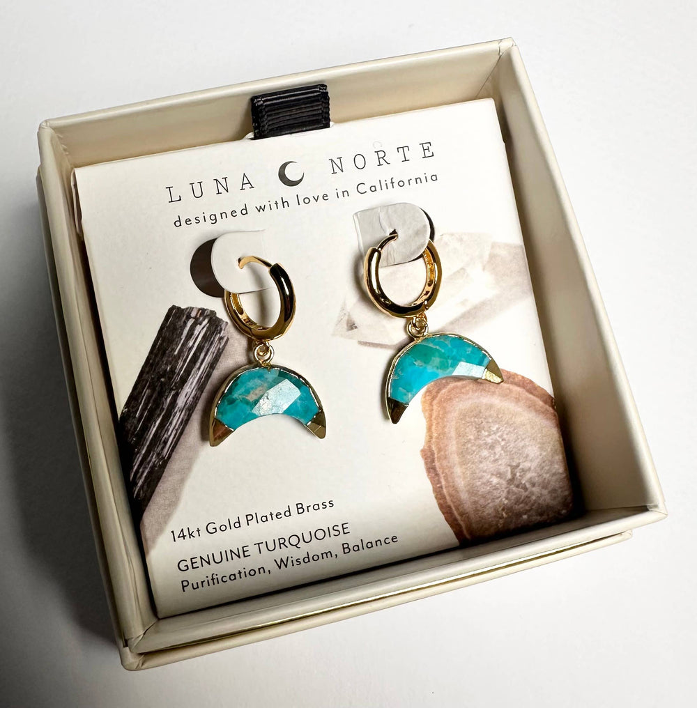 Turquoise Crescent Huggie Hoop Earrings