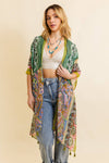 Paisley Print Open Front Kimono w/ Cinched Arms